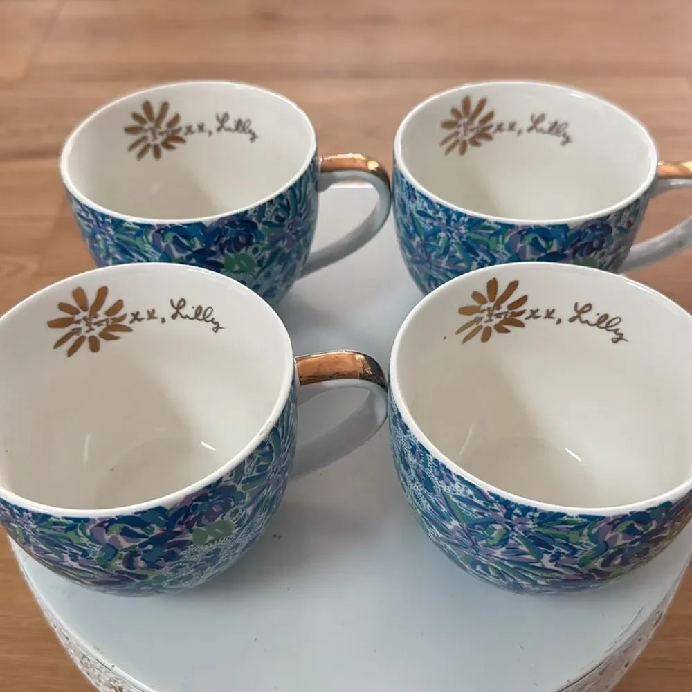 Lily Pulitzer Coffee Tea Cup Mug Blue Floral High Maintenance Kitty Cat Print 4